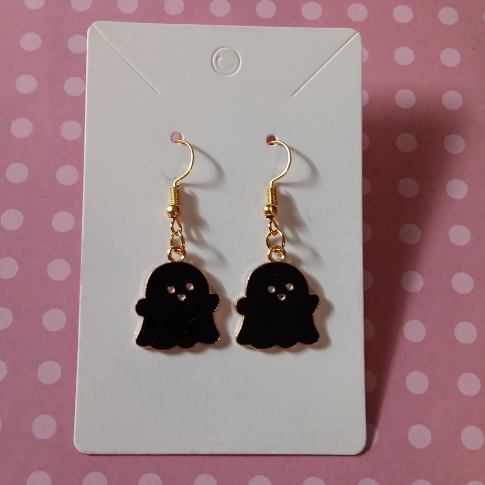 Cute Black Halloween Ghost Enamel Pendant Dangle Drop Earrings New!